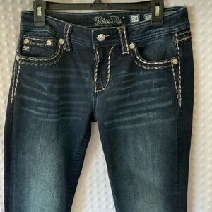 Miss Me Blue mid rise  Skinny Jeans with Rhinestone Embellishments